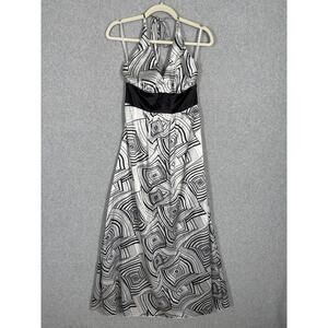 VTG 90s Papillon Dress‎ Medium Midi Satin Slip Halter Psychedelic Resort Cruise